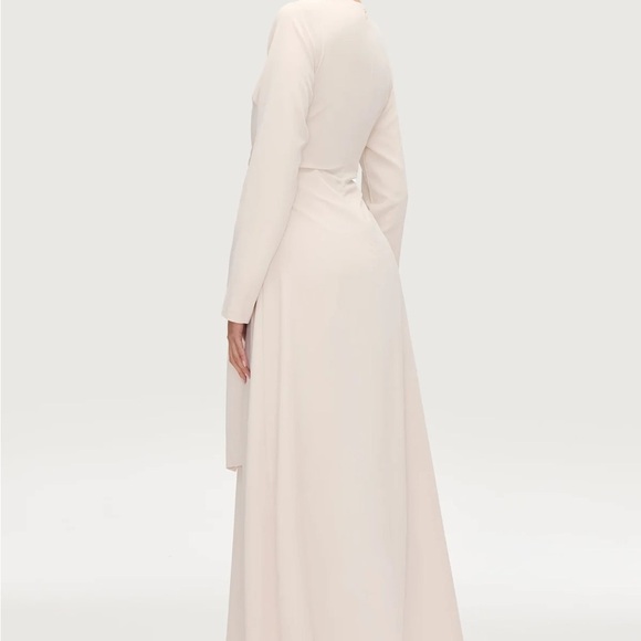 Gray Ruched Wrap Dress with Bishop Sleeves - Picture 7 of 9